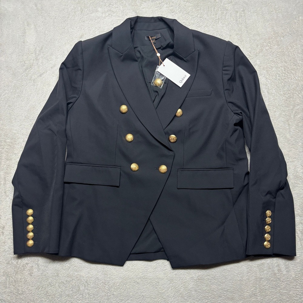 Quince Blazer Womens XL Scuba Captain's Convertible Black Gold Button NEW